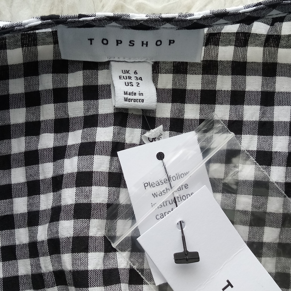 Topshop 9–9 Gingham Tulip Puffy Sleeves Dress Size 2 - Picture 4 of 4